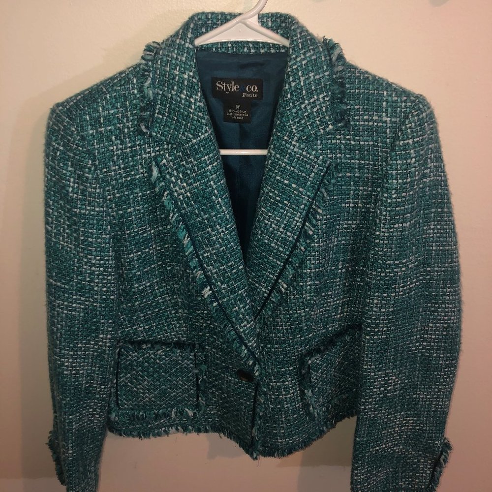 Teal Blue Tweed Blazer